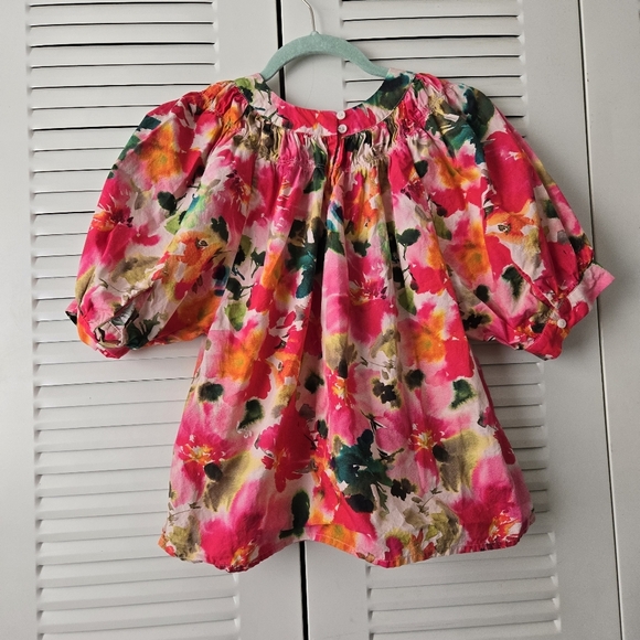 J.Crew Smock-neck puff-sleeve top in floral cotton poplin Size Small #100 - Picture 3 of 8